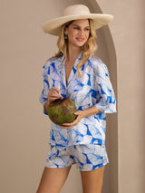 [Ijsblad] SilkSilky-NL Half Sleeve Lapel Collar Dames Pyjama Set 001