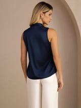 [Donkerblauw] SilkSilky-NL Sleeveless Tie Neck Cami-Top 002