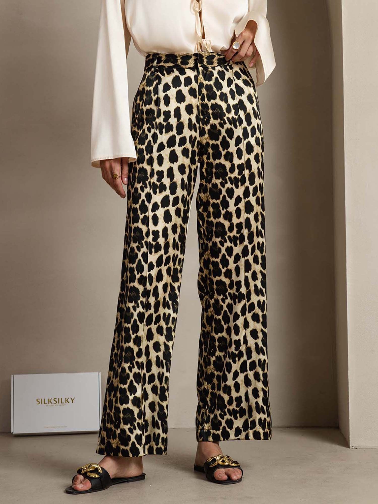 [Leopard] SilkSilky-NL 19Momme Zijde Womens Pants 001