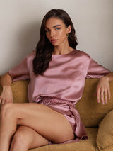 [Bleek Mauve] SilkSilky-NL Short Sleeve Split Dames Pyjama Set 003