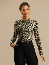 [Leopard] SilkSilky-NL Lange Mouw Col Montant Dames T-Shirt 007