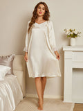 SilkSilky NL Pure Silk Lange Mouw Nightgown Wit 004