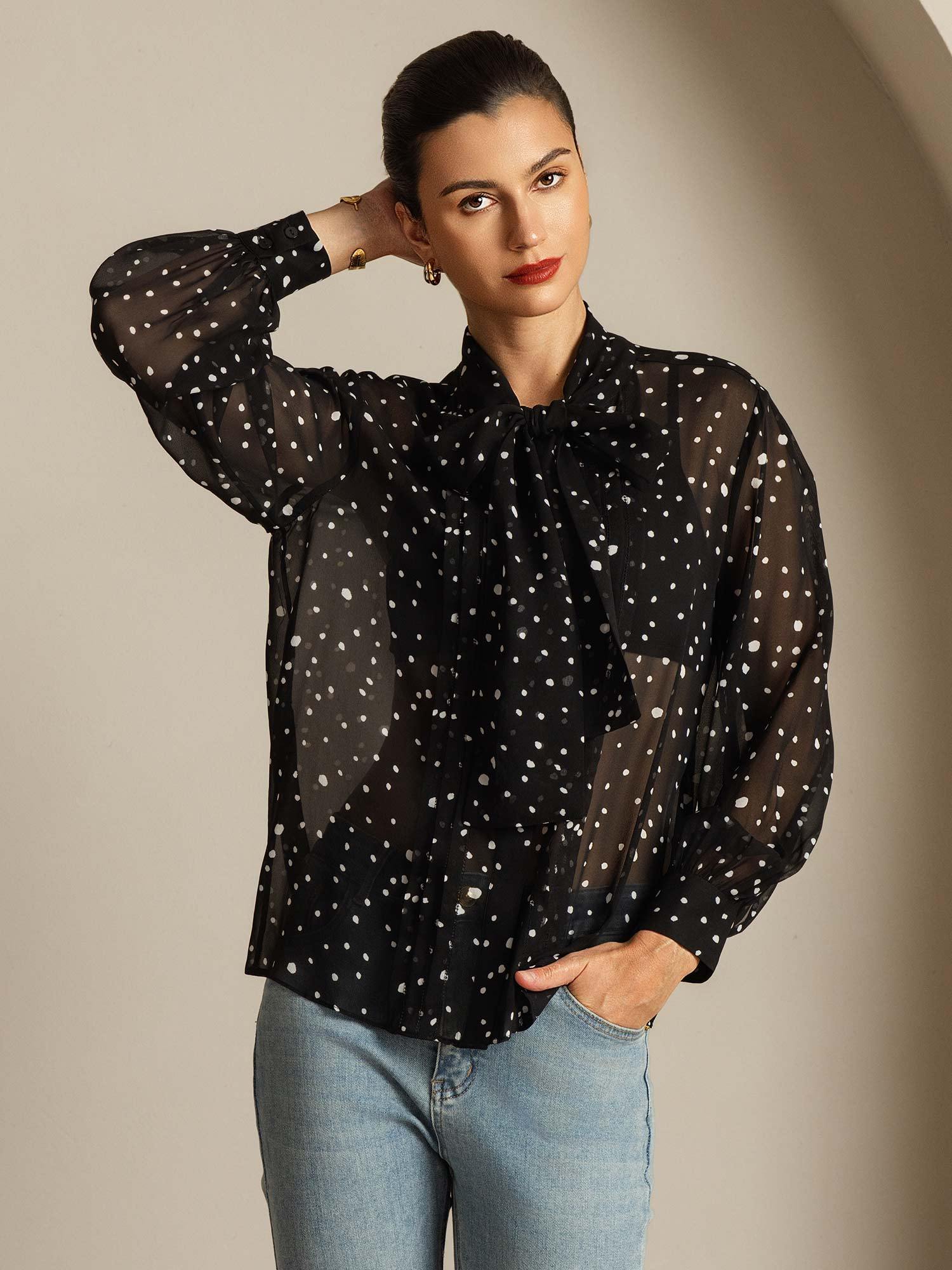 [Stippen] SilkSilky-NL Zijde Womens Shirt 007