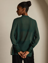 [Donkergroen] SilkSilky-NL Zijde Womens Shirt 002