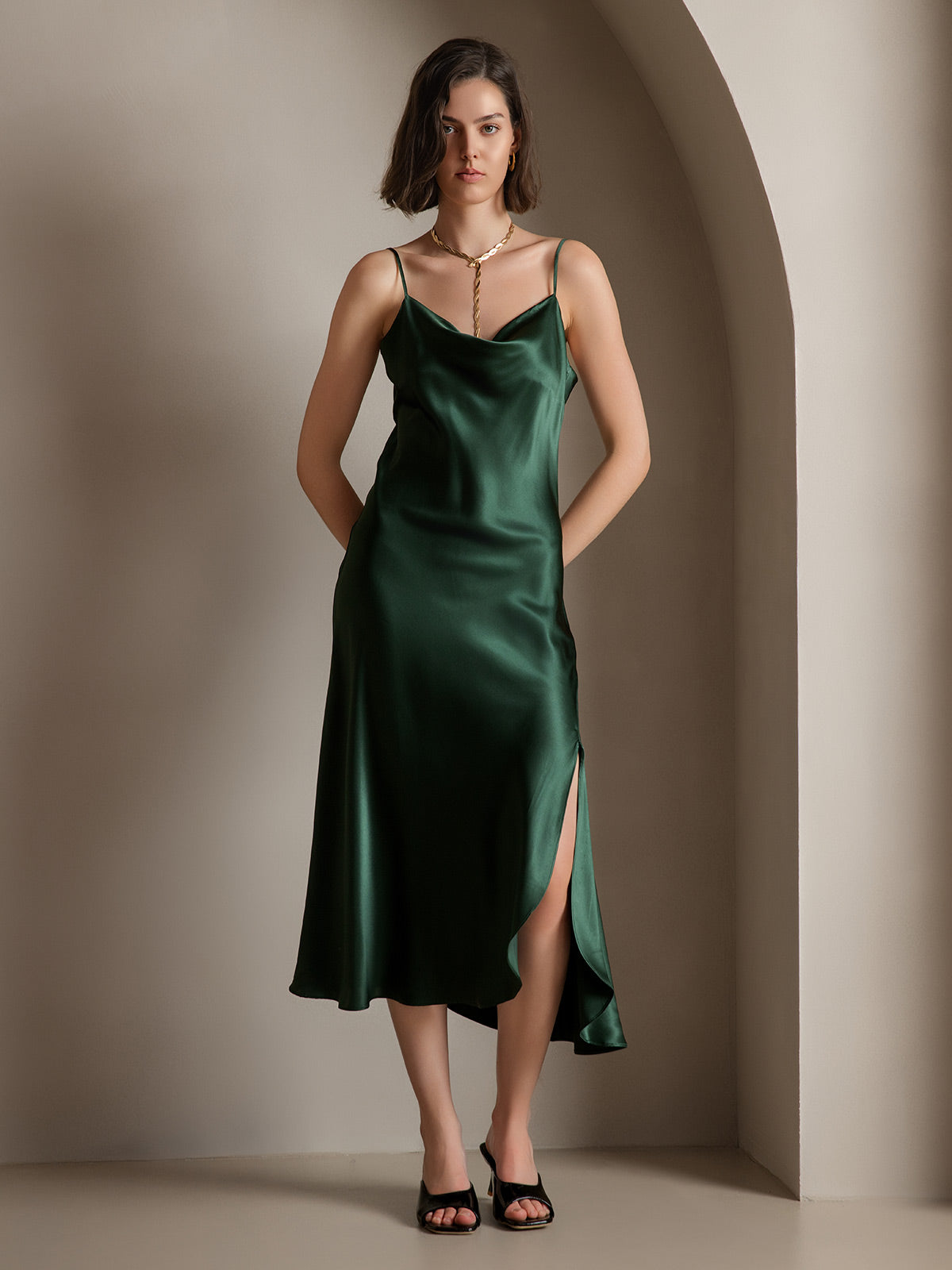 [Donkergroen] SilkSilky-NL 19Momme Dress 005