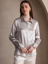 [Lichtgrijs] SilkSilky-NL Long Sleeve Lapel Collar Dames Blouse 004