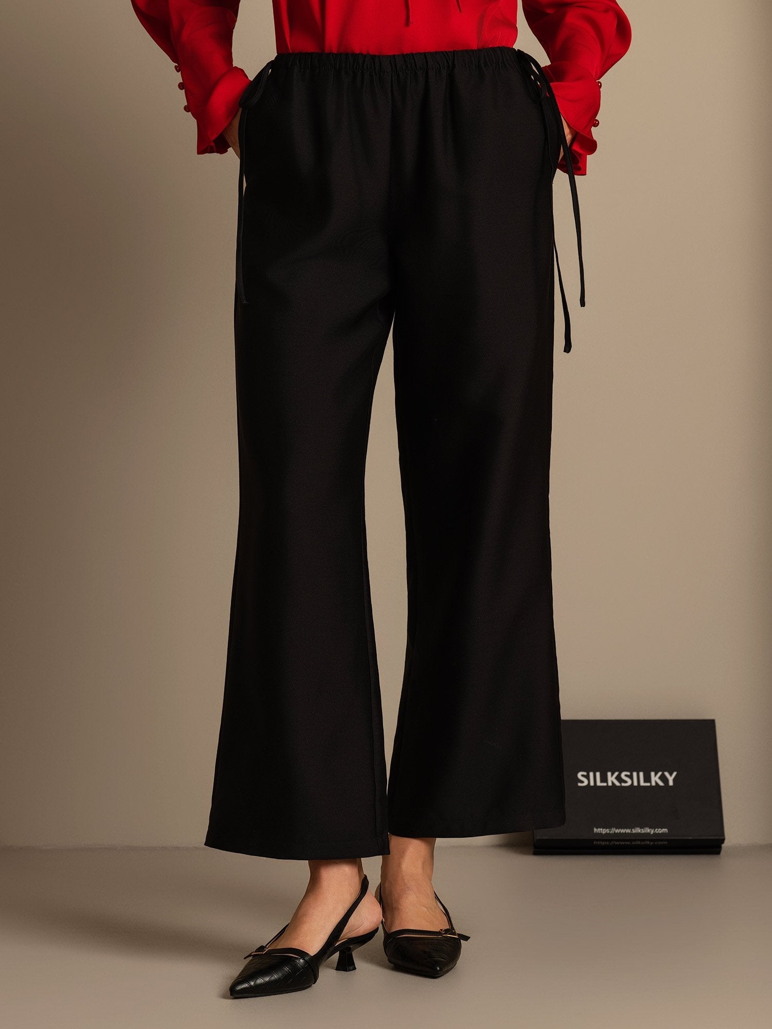 [Zwart] SilkSilky-NL 32Momme Silk-Wool Blend Womens Pants 001,