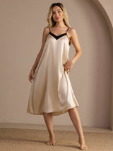 [Rijstbeige] SilkSilky-NL V Neck Nachthemd 004