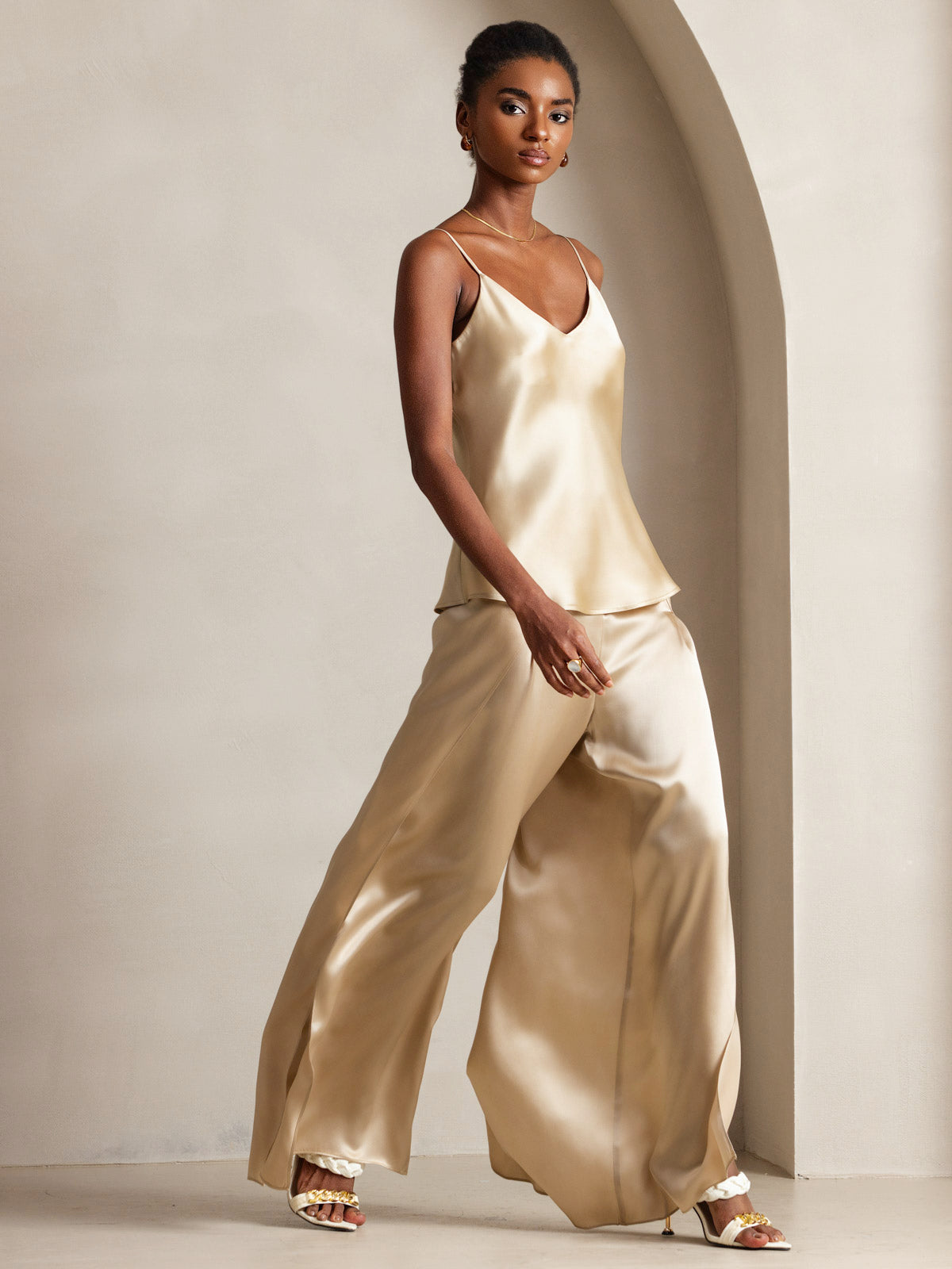 [Champagne] SilkSilky-NL V-Hals Cami-Top 005
