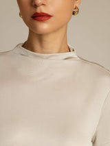 [Grijs] SilkSilky-NL 100% Silk Jersey Short Sleeve Mock Neck Dames T-Shirt 004