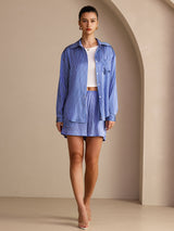 [Blauwe Krijtstreep] SilkSilky-NL Long Sleeve Lapel Collar Women's Outfit Sets 006