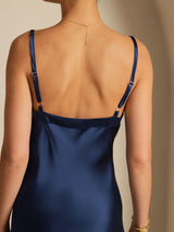 [Donkerblauw] SilkSilky-NL Spaghetti Strap V Neck Jurk 004