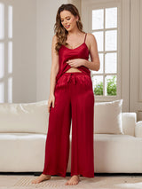 [Wijn] SilkSilky-NL Spaghetti Bandjes V Hals Cami-Set 005