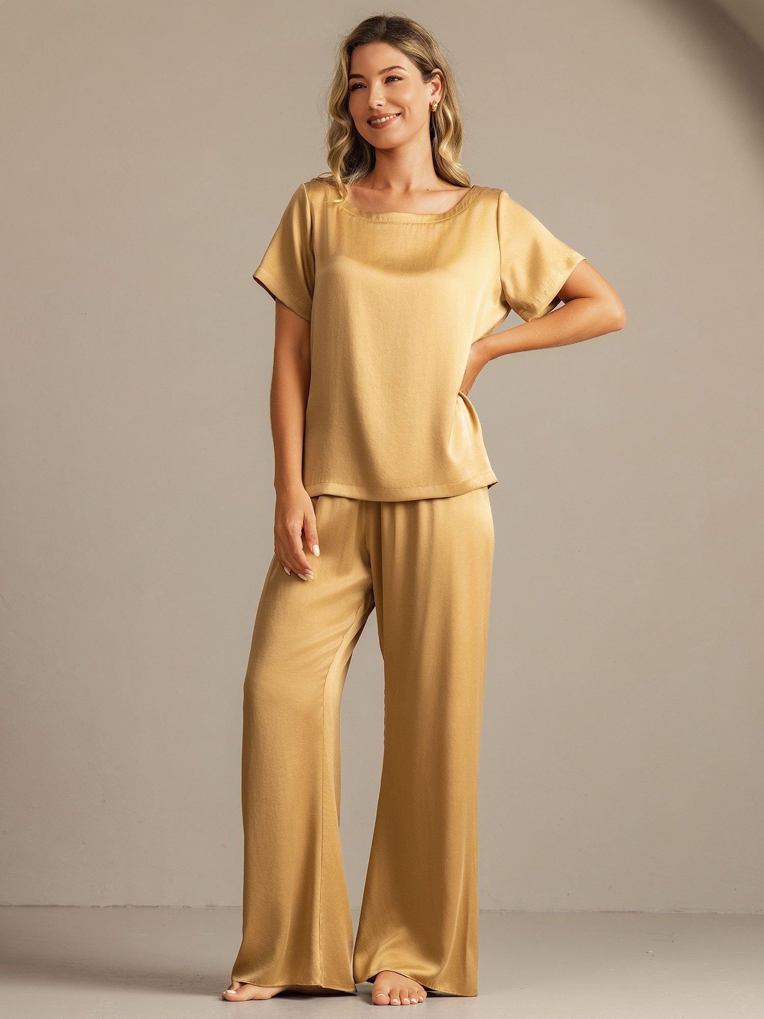[Tan] SilkSilky-NL 19Momme Zijde Womens Pajamas 003