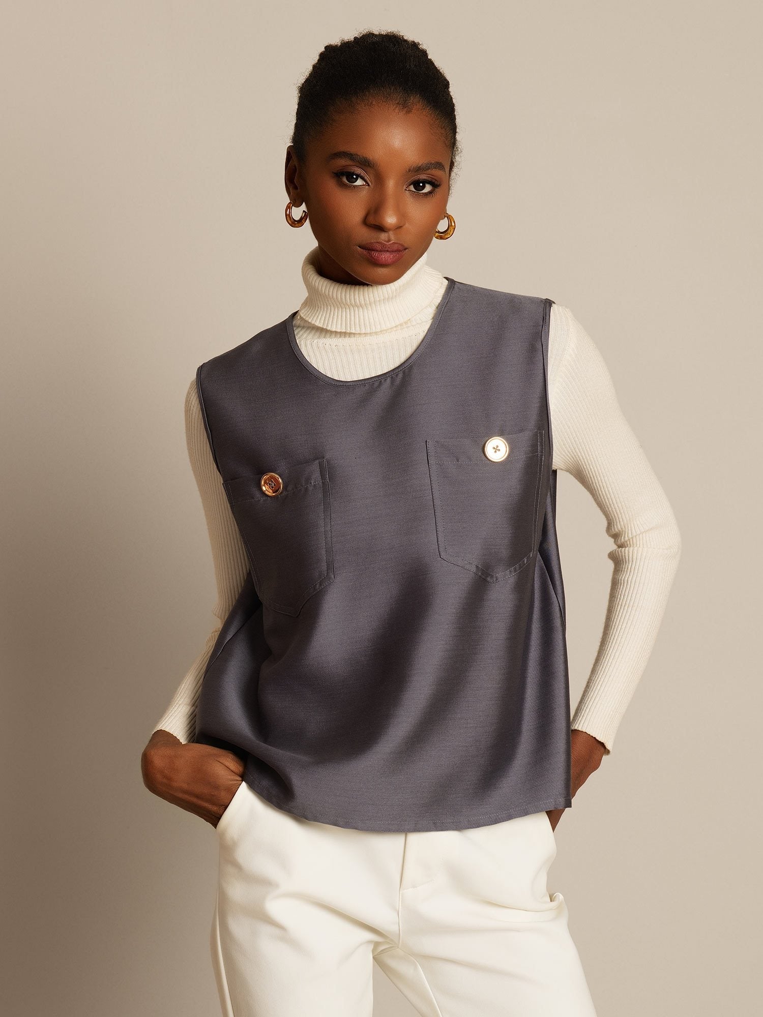 [Grijs] SilkSilky-NL 32Momme Silk-Wool Blend Womens Vest 001,