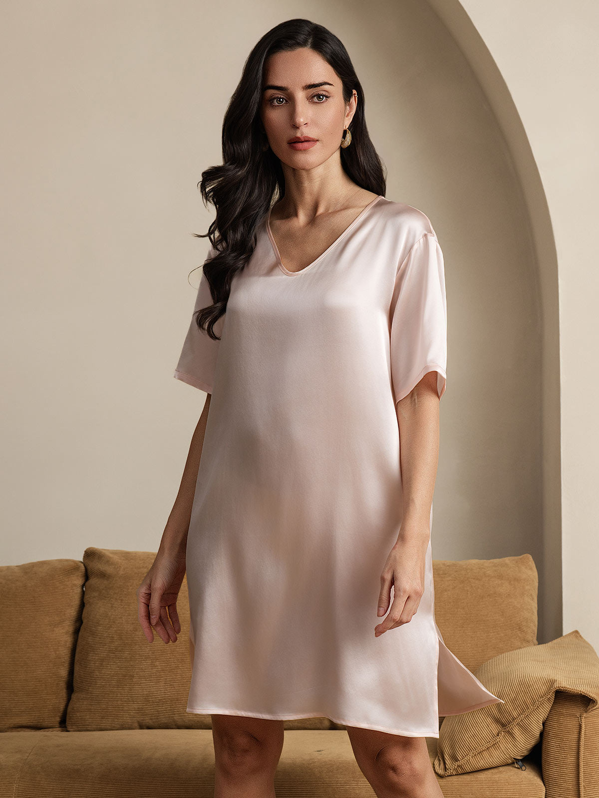 [Lichtroze] SilkSilky-NL V-Hals Nachthemd 004