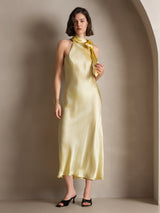 [Lichtgeel] SilkSilky-NL 19Momme Stretch Silk Charmeuse Sleeveless Tie Neck Jurk 007