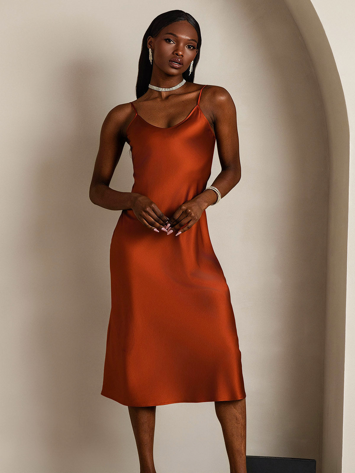 [Karamel] SilkSilky-NL Ronde Hals Jurk 003