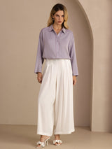 [Paars] SilkSilky-NL Long Sleeve Lapel Collar Blouse 007