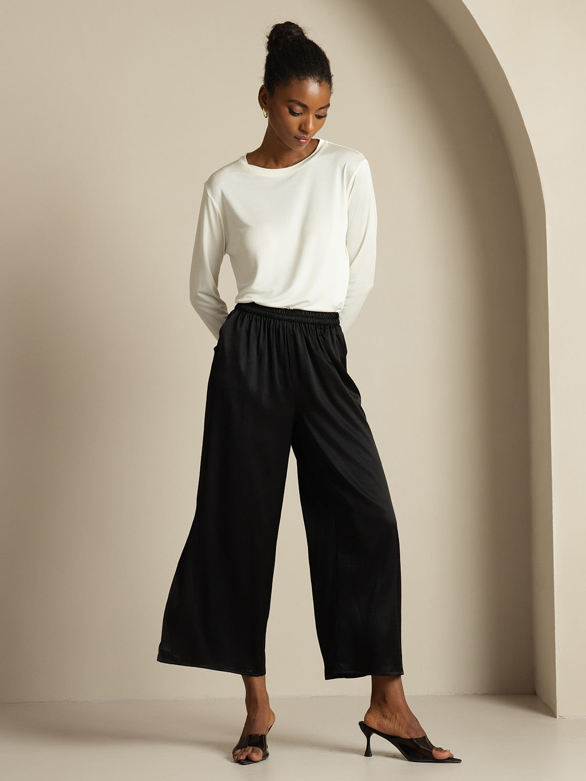 [Zwart] SilkSilky-NL 19Momme Zijde Womens Pants 005