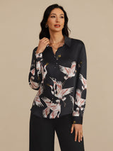 [Zwart] SilkSilky-NL Long Sleeve Lapel Collar Dames Blouse 005