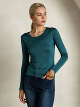 [Posy Groen] SilkSilky-NL Lange Mouw Ronde Hals Dames T-Shirt 001