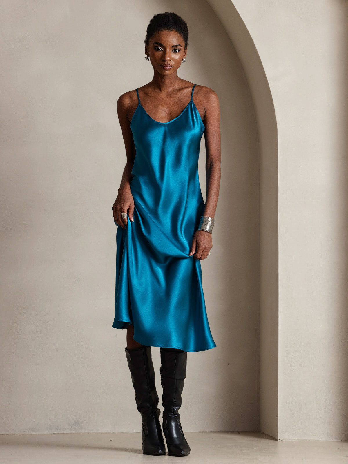 [Koningsblauw] SilkSilky-NL Mouwloos Ronde Hals Jurk 004