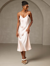 [Roze] SilkSilky-NL Spaghetti Strap V Neck Jurk 001