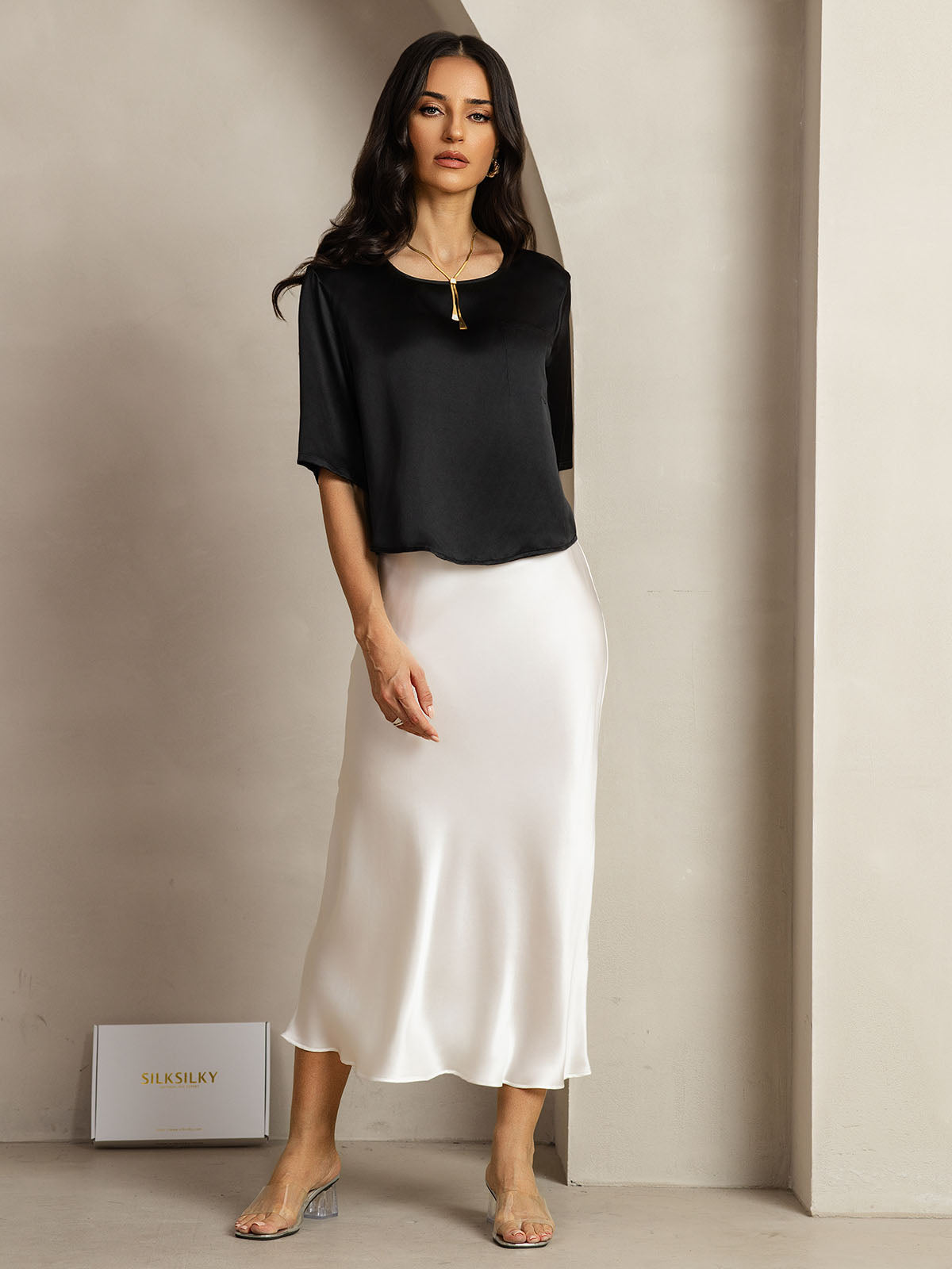 [Zwart] SilkSilky-NL Boat Hals Dames T-Shirt 005