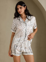 [Witte Luipaard] SilkSilky-NL Short Sleeve Notch Collar Dames Pyjama Set 004