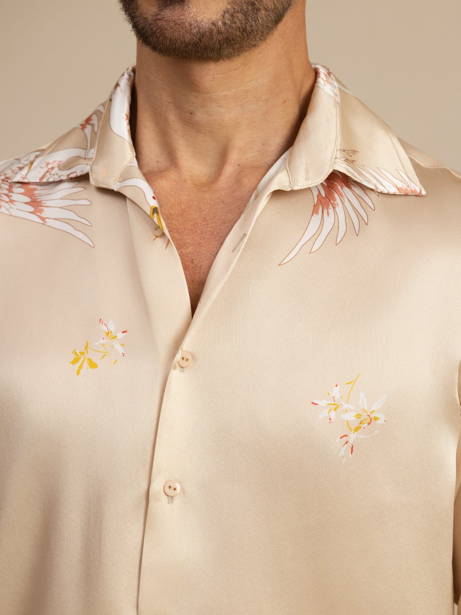[Champagne] SilkSilky-NL 19Momme Lange Mouw Reverskraag Heren Shirt 006