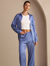 [Blauwe Krijtstreep] SilkSilky-NL Long Sleeve Lapel Collar Women's Outfit Sets 003