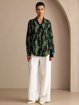 [Zwart Mos] SilkSilky-NL Long Sleeve Lapel Collar Blouse 006