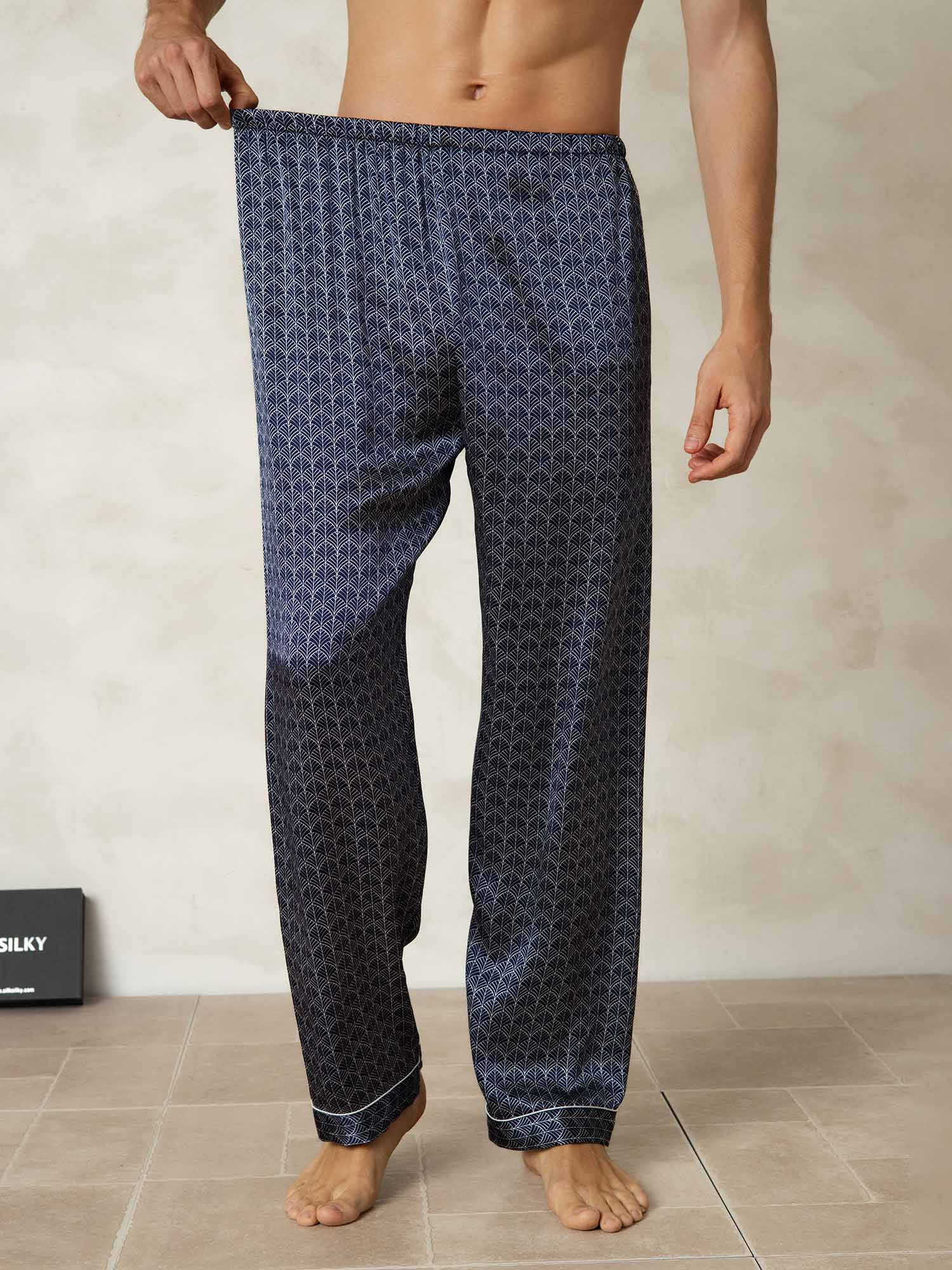 [Marine Ginkgo] SilkSilky-NL Mens Sleep Bottoms 003