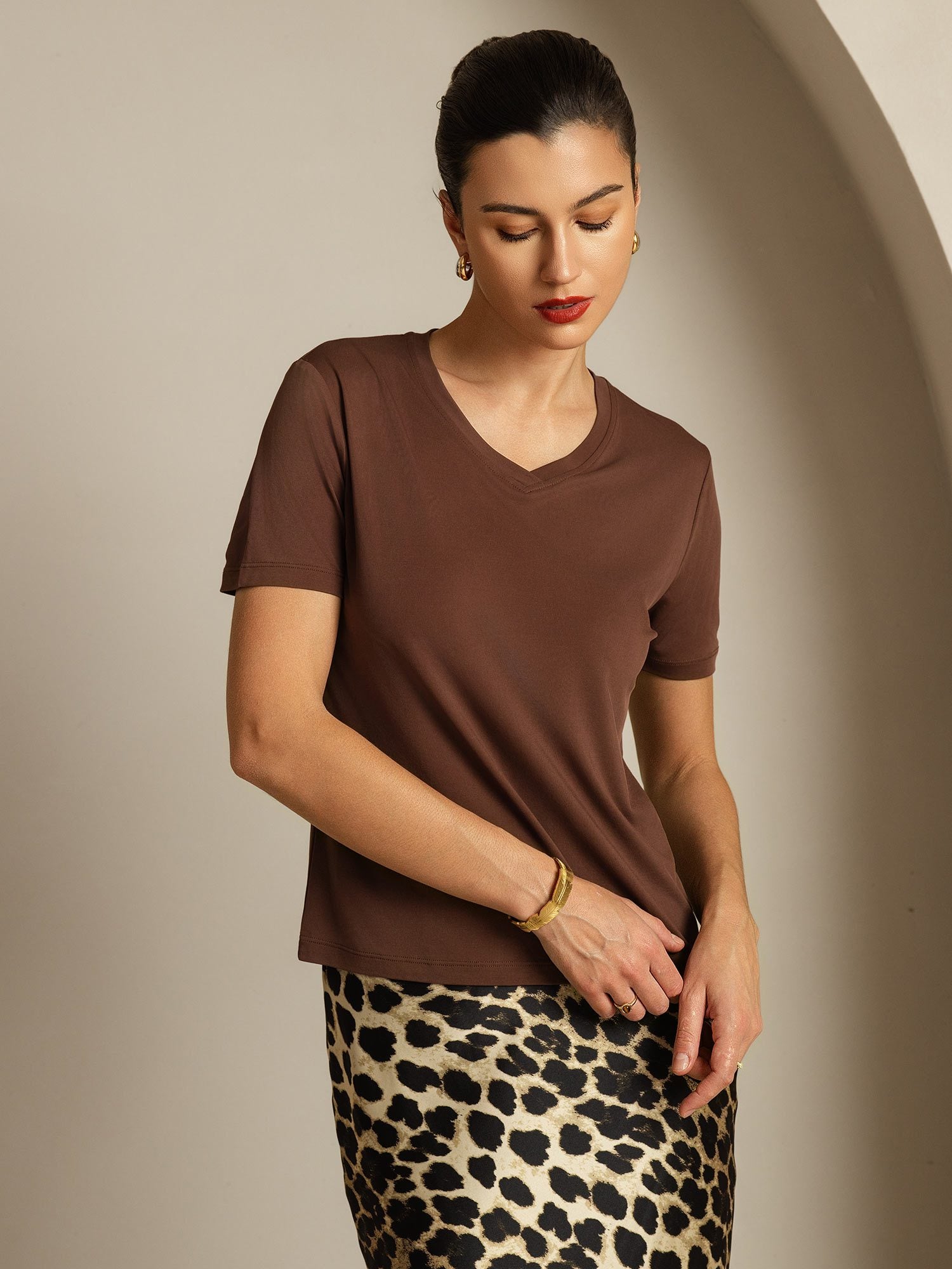 [Koffie] SilkSilky-NL Zijde Womens T-Shirt 006