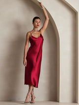 [Wijn] SilkSilky-NL Spaghetti Strap V Neck Jurk 007
