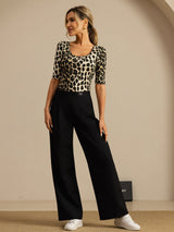 [Leopard] SilkSilky-NL Halve Mouw Diepe Ronde Hals Dames T-Shirt 008
