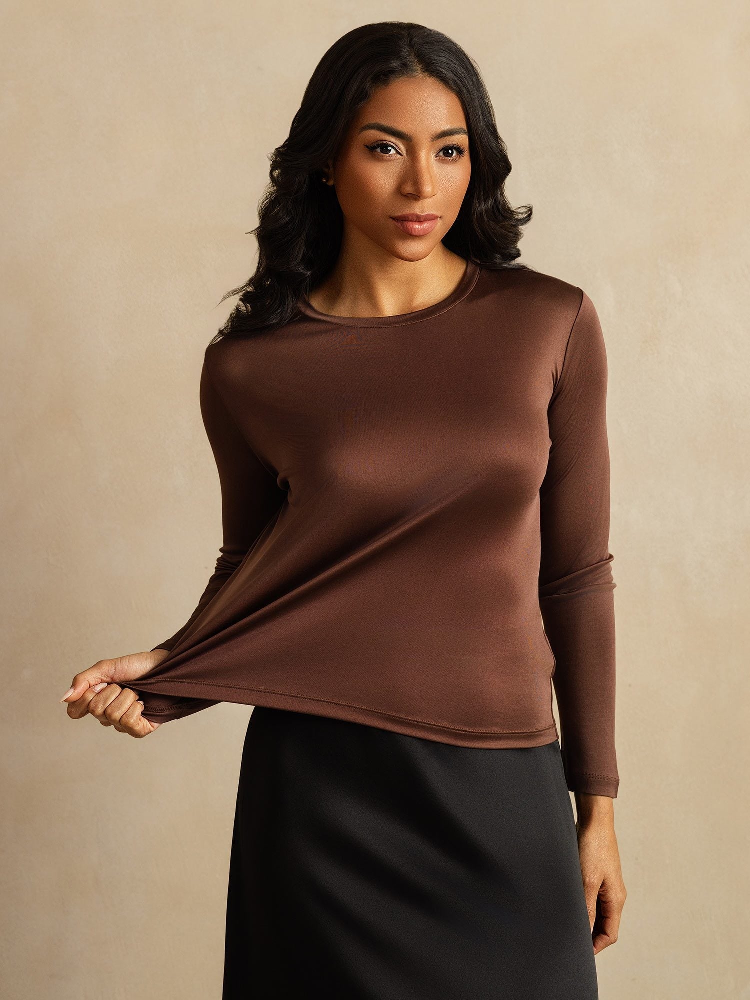 [Koffie] SilkSilky-NL Zijde Womens T-Shirt 007