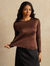[Koffie] SilkSilky-NL Lange Mouw Crew Hals Dames T-Shirt 007