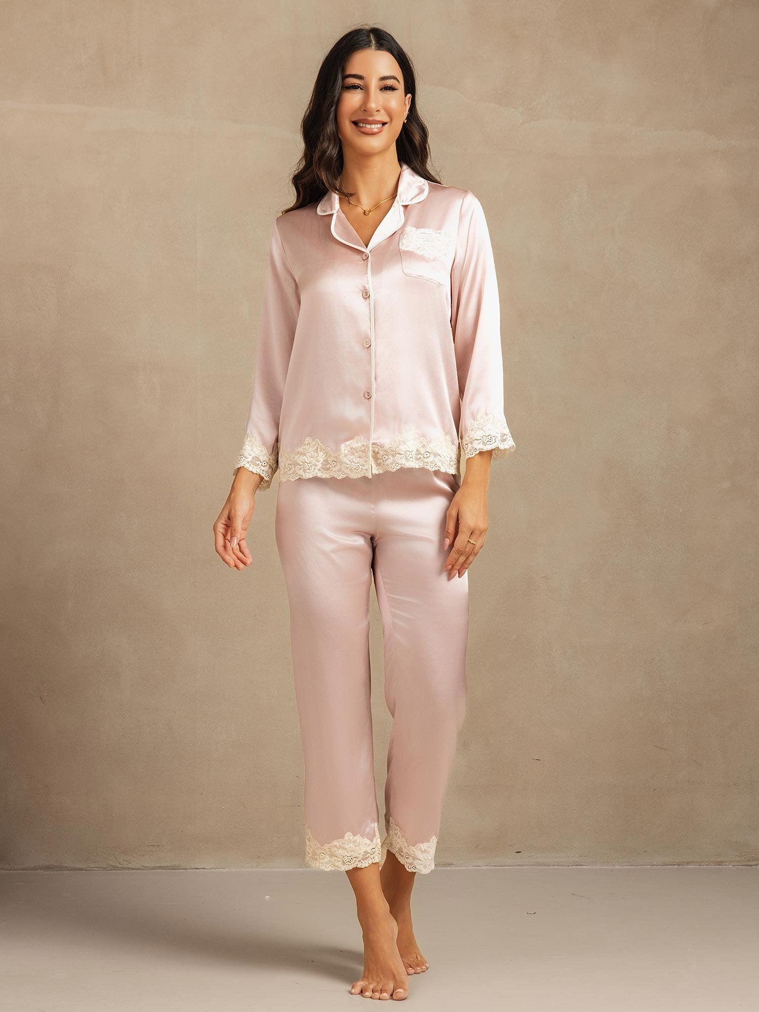 [Roze] SilkSilky-NL Zijde Womens Pajamas 003