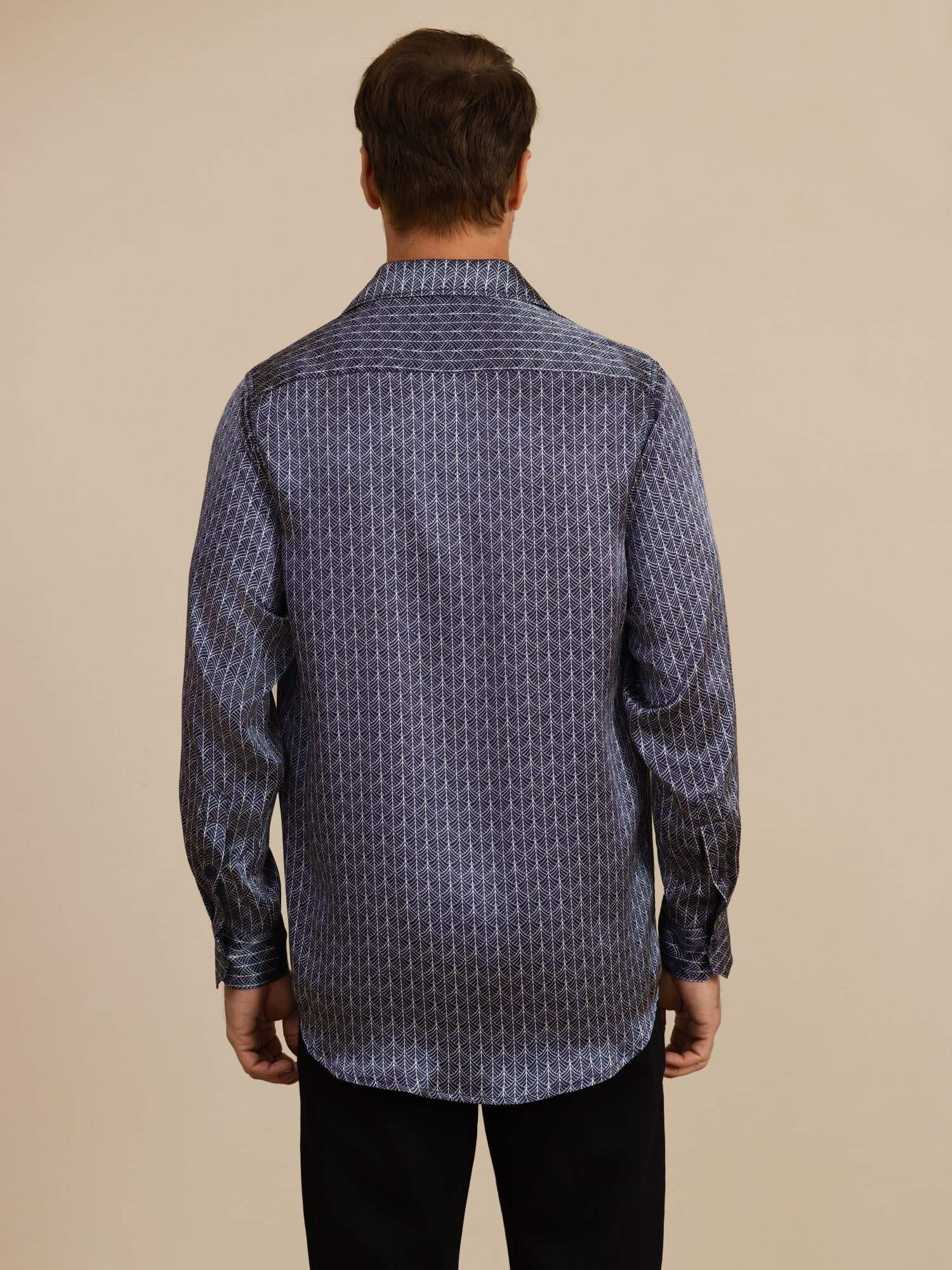 [Marine Ginkgo] SilkSilky-NL Lange Mouw Reverskraag Heren Shirt 002