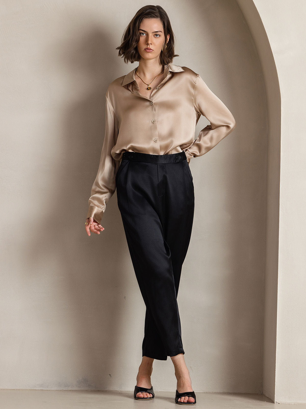 [Champagne] SilkSilky-NL Zijde Kraag Dames Blouse 006