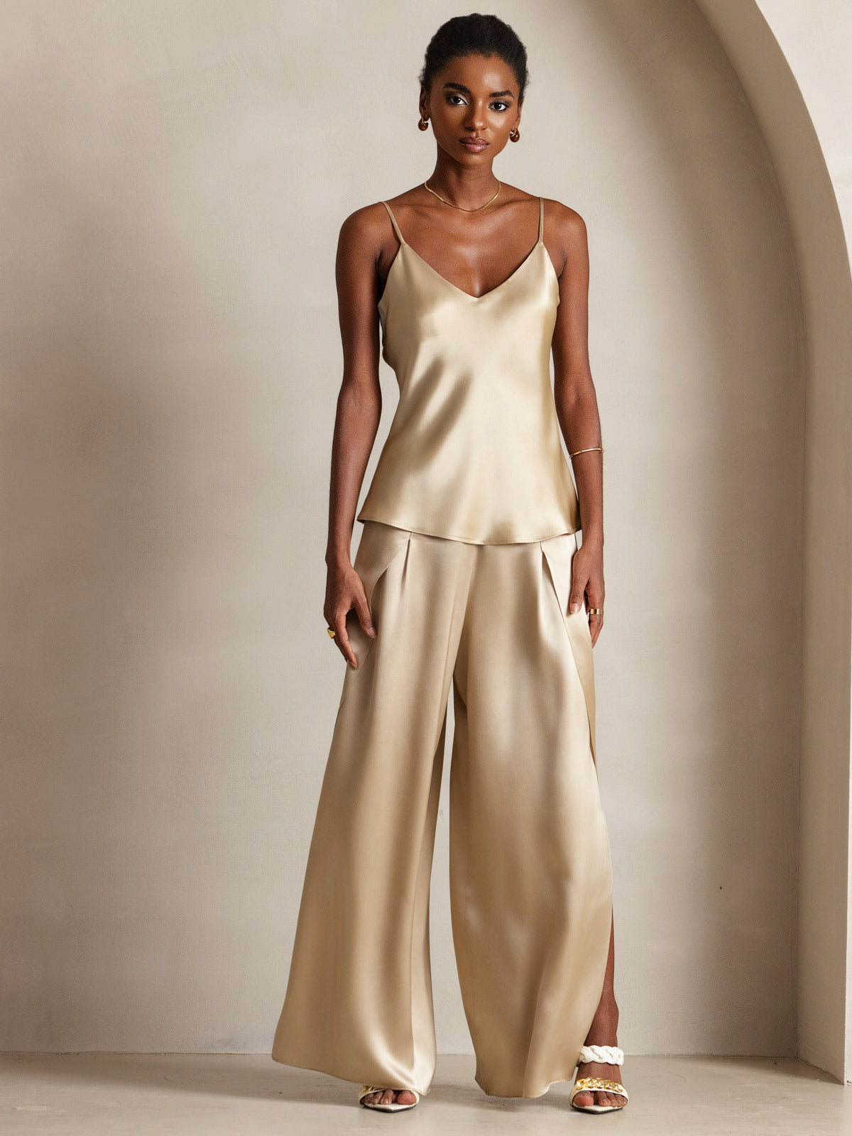 [Champagne] SilkSilky-NL V-Hals Cami-Top 005