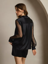 [Zwart] SilkSilky-NL Long Sleeve Lapel Collar Dames Blouse 002
