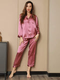 SilkSilky NL Pure Silk Lange Mouw Revers Dames Pyjama Set BleekMauve 001