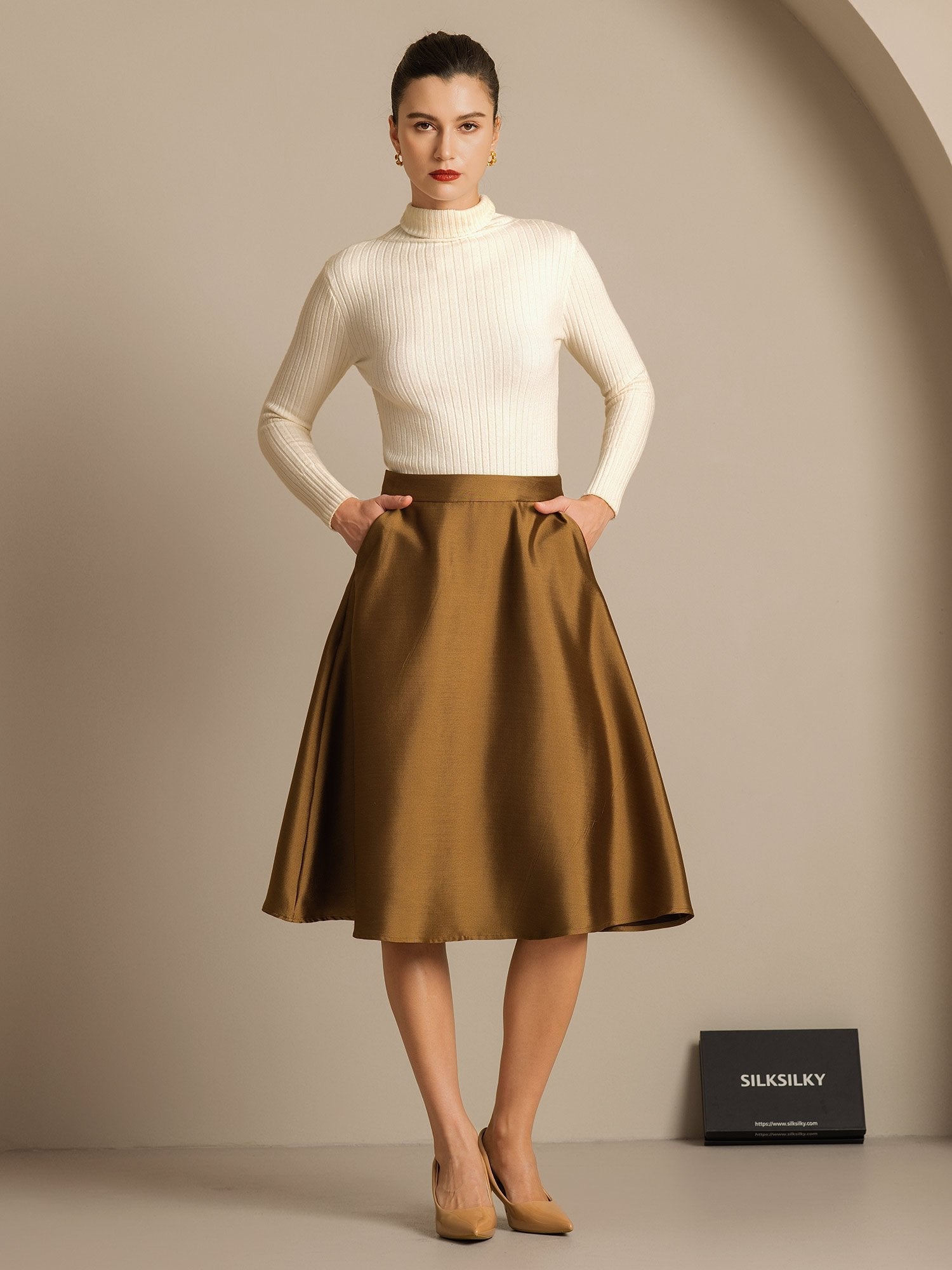 [Brons] SilkSilky-NL 32Momme Silk-Wool Blend Skirt 008,