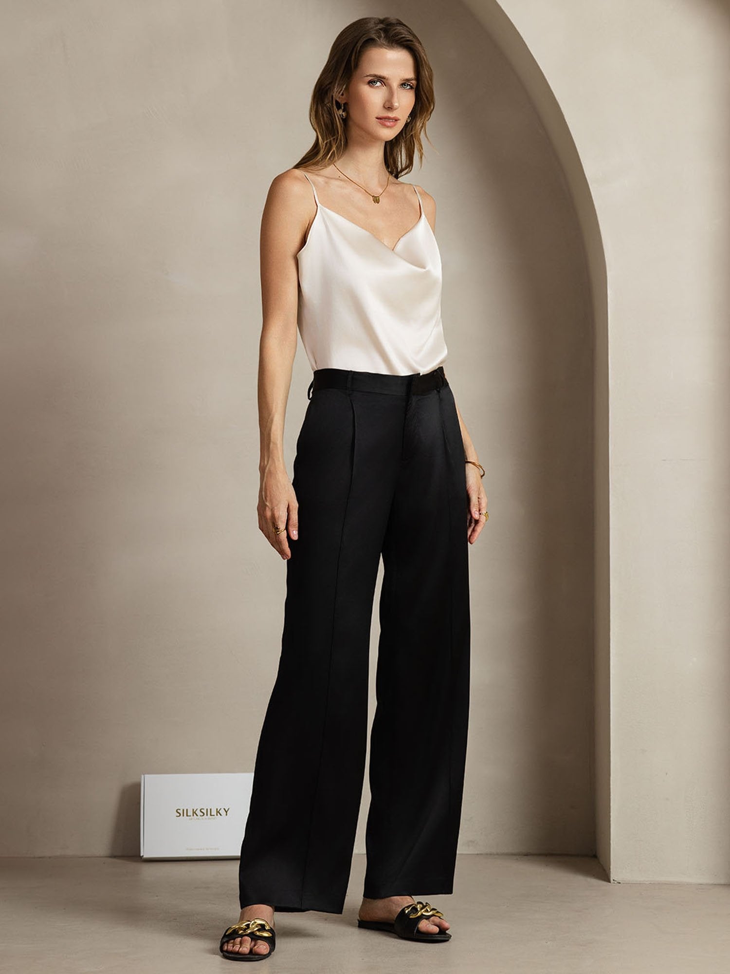 [Zwart] SilkSilky-NL 19Momme Zijde Womens Pants 005