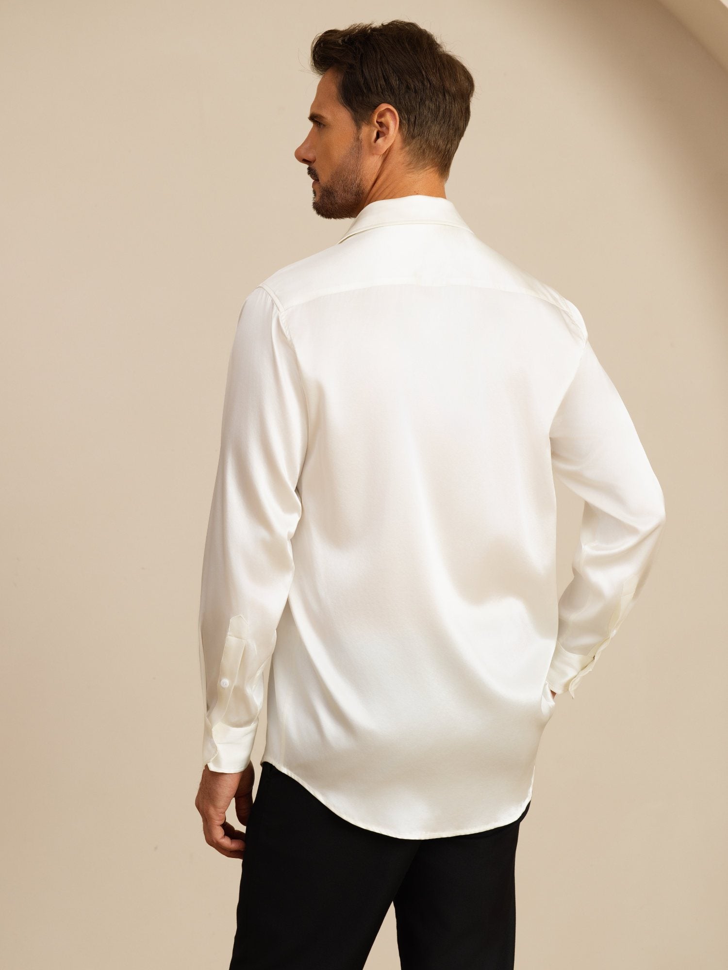 [Wit] SilkSilky-NL 19Momme Lange Mouw Reverskraag Heren Shirt 002