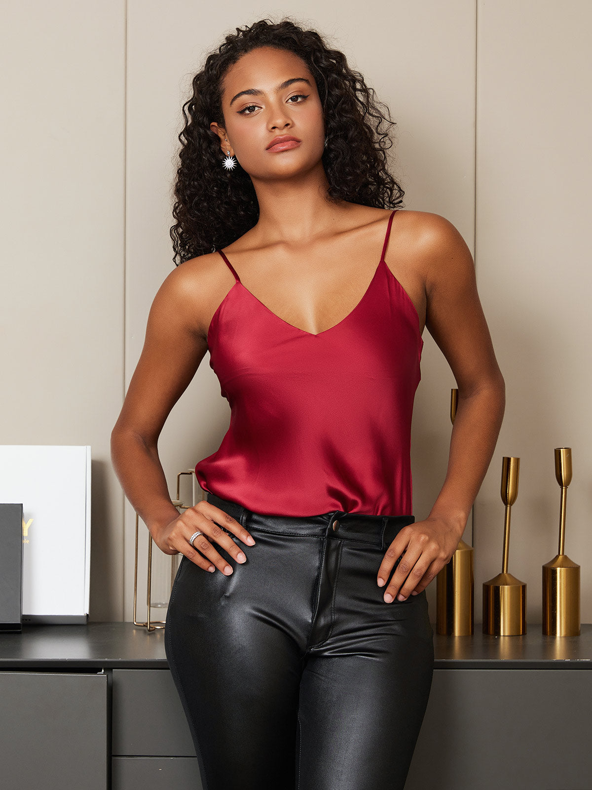 [Donkerrood] SilkSilky-NL Mouwloos Camisoles 004