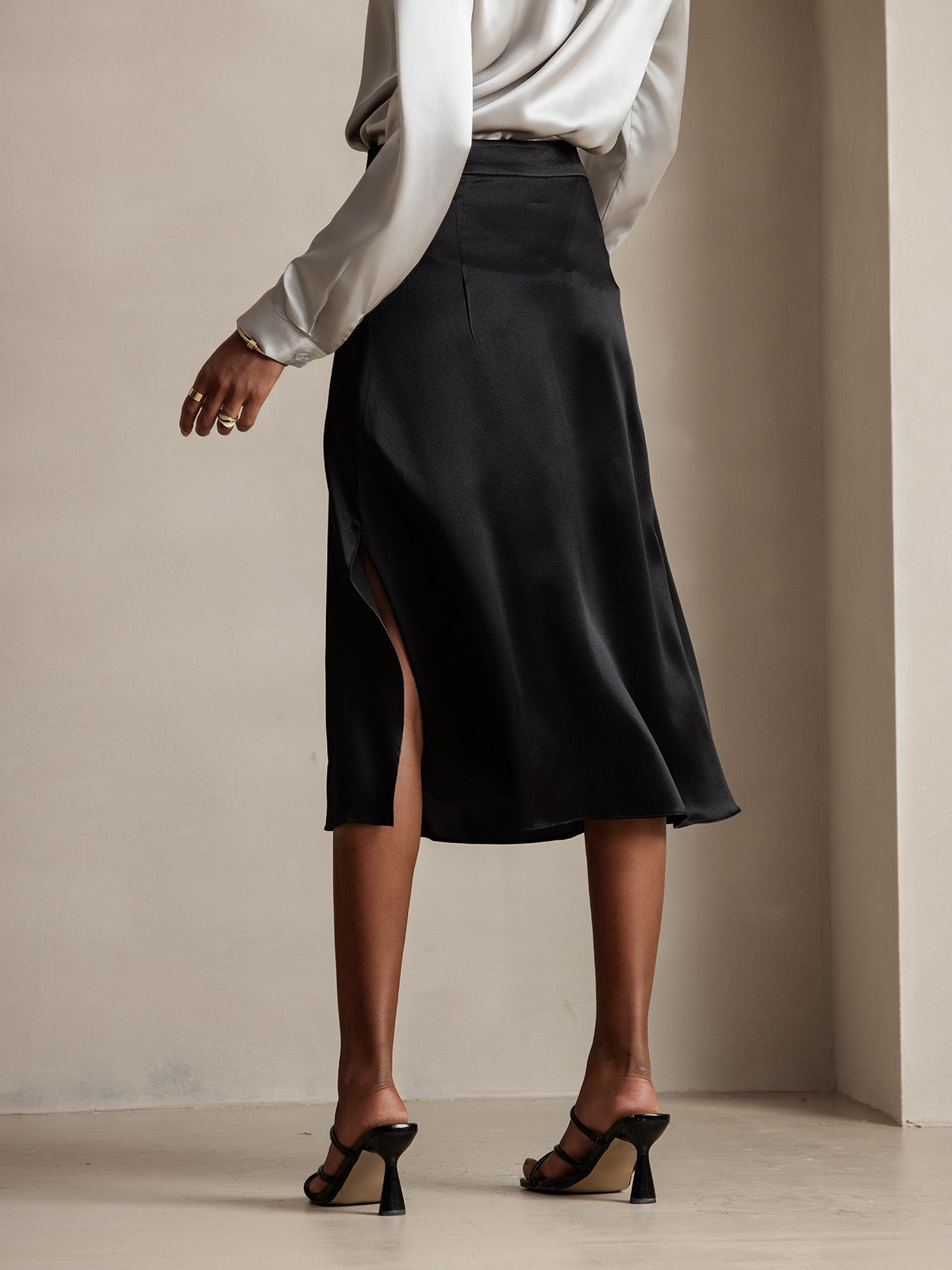 [Zwart] SilkSilky-NL 19Momme Zijde Skirt 002